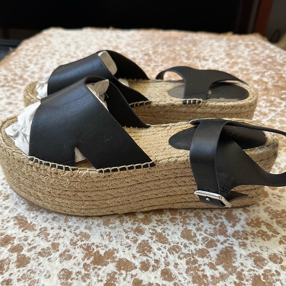 OSCS Black Espadrille Platform Ankle Strap Sandals - Picture 3 of 8